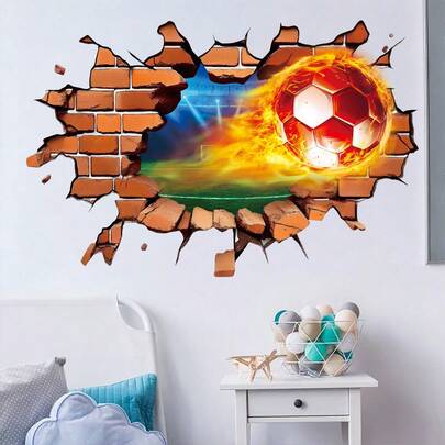 1pc Cool Football Crashing Wall Decal, Self-Adhesive Decorative Sticker, Suitable For Living Room, Dining Room, Bedroom And Other Scenes