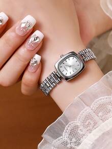 LIANDU 女士复古优雅简约风格腕表。这款方形石英表配有可拆卸表带，非常适合日常佩戴。是生日礼物、开学礼物、感恩节礼物或情侣礼物的完美之选。 - 銀色 - 查看 3