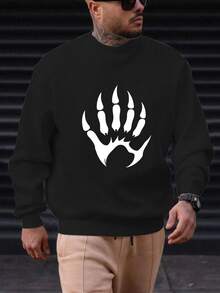 Men's White Claw Print Casual Sweatshirt - Navy Blue Crew Neck Pullover With White Claw Design, Machine Washable Regular Fit Crew Neck Sweater, Suitable For Daily Wear And Outdoor Activities, Versatile Layering Piece For Easter - màu đen - Xem 1
