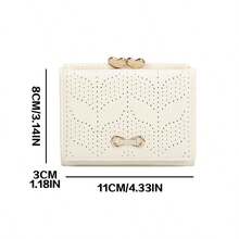 2026 New Women's Wallet, Minimalist Fresh Tri-Fold Wallet, Card Holder, Hollow Leaf Design Short Purse, PU Leather - White - View 3