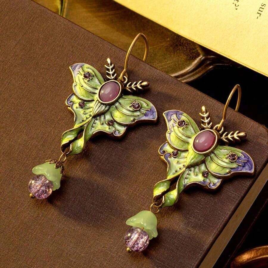 1 par de pendientes vintage de mariposa esmaltada y colorida, de aleación de cobre con diseño de dibujos animados lindos, adecuados para festivales y fiestas - Multicolor - Ver 1