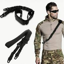 Two-Point Rifle Sling With Length Adjuster, Traditional Sling With Metal Hook For Outdoor Use, 2-Point Bungee Tactical Rifle Sling, Military Hunting Sling, 2-Point Rifle Sling With QD Swivel Mounts, Traditional Two-Point Elastic Sling With Metal Hardware, Extra-Long Webbing Adjustable Gun Sling, Two-Point Rifle Sling - Tactical, Adjustable Length, Metal Hook For Outdoor Use (Black) - Black - View 12