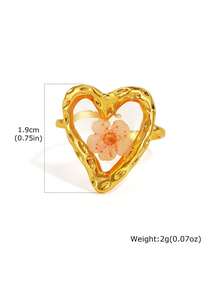Anillos de acero inoxidable para mujer, joyas de resina con flores únicas, anillos apilables geométricos delicados y vintage, impermeables - Dorado - Ver 12