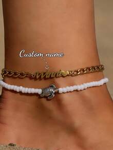 Vòng chân khắc tên hình bướm bằng thép không gỉ theo yêu cầu, vòng chân hình trái tim khắc chữ Ả Rập cá nhân hóa. - Kiểu nhiều lớp 1 - Xem 8