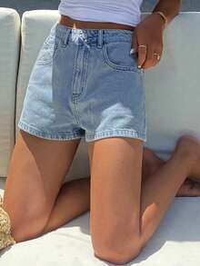 Shorts vaqueros de pierna recta de moda para adolescentes - Lavado ligero - Ver 3