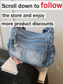 New Casual Chic Soft Jeans Multi-Layer Crossbody Bag With Multiple Pockets, Versatile Commuter Large Capacity Women's Shoulder Bag, Suitable For Work Commuting, Shopping And Traveling. - Màu xanh lam - Xem 4