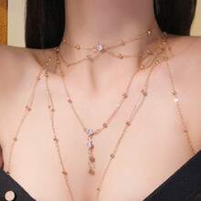 1件简约水钻流苏多层胸链身体链女士约会度假礼物夏季日常搭配适合派对海滩搭配 - 銀色 - 查看 5