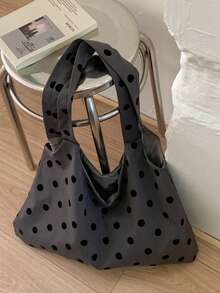 1pc Spring/Summer Korean Style Polka Dot Large Capacity Women's Shoulder Bag, Literary Fresh Crescent Bag, Durable Casual Vacation Cloth Bag, Available In Gray, Blue, Beige - A - View 13