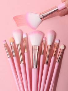 10支装化妆刷套装，长细塑料手柄，海绵头化妆刷，腮红刷，高光刷，火焰刷，眼影刷，眉刷，面部化妆刷，化妆工具，家用户外男女通用 - 粉色 - 查看 6