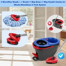 3 Pcs Mop Replace Heads & 1 Scrub Brush & 1 Base Combo For Ocedar Easywring 2-Tank System Microfiber Spin Mop Replacement Head,Machine Washable For Bathroom,Kitchen,Tub And Tile(Blue) - (3+1+1)pcs - 查看 2
