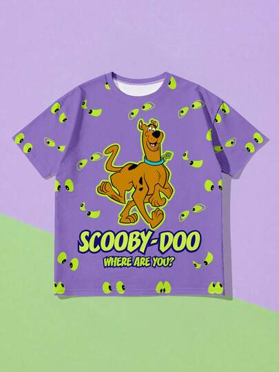 Whysmera SHEIN X SCOOBY-DOO Áo thun in hình chữ cái hoạt hình dễ thương, thể hiện sự hợp tác thời trang và đáng yêu, phù hợp để mặc hàng ngày.