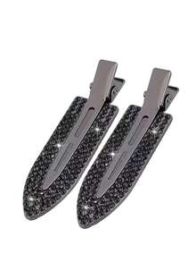 2pcs/4pcs Seamless Hair Clips, Rhinestone Non-Slip Flat Styling Clips, Shiny Metal Curling Clips, Bangs Invisible Styling Clips, Makeup Hair Clips, Women & Girls Hair Accessories, Silver, Gold, Black, Hair Clips - Multicolor - View 11