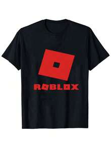 Robloxs-Xxxl 100% Cotton T-Shirt - Gamer T-Shirt For Kids And Adults  Streamer Merch  Video Game Lover Gift Gaming Tee,Cartoon Anime Game Robloxs T-Shirt,Robloxs Player Fan Gift - 黑色4 - 查看 1
