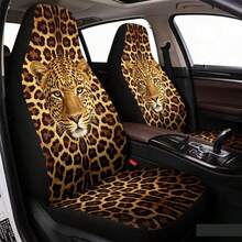 1件装独特豹纹及豹头图案汽车座椅套，透气冰丝面料坐垫，适用于SUV和轿车，四季皆宜，防尘可水洗 - 彩色 - 查看 3