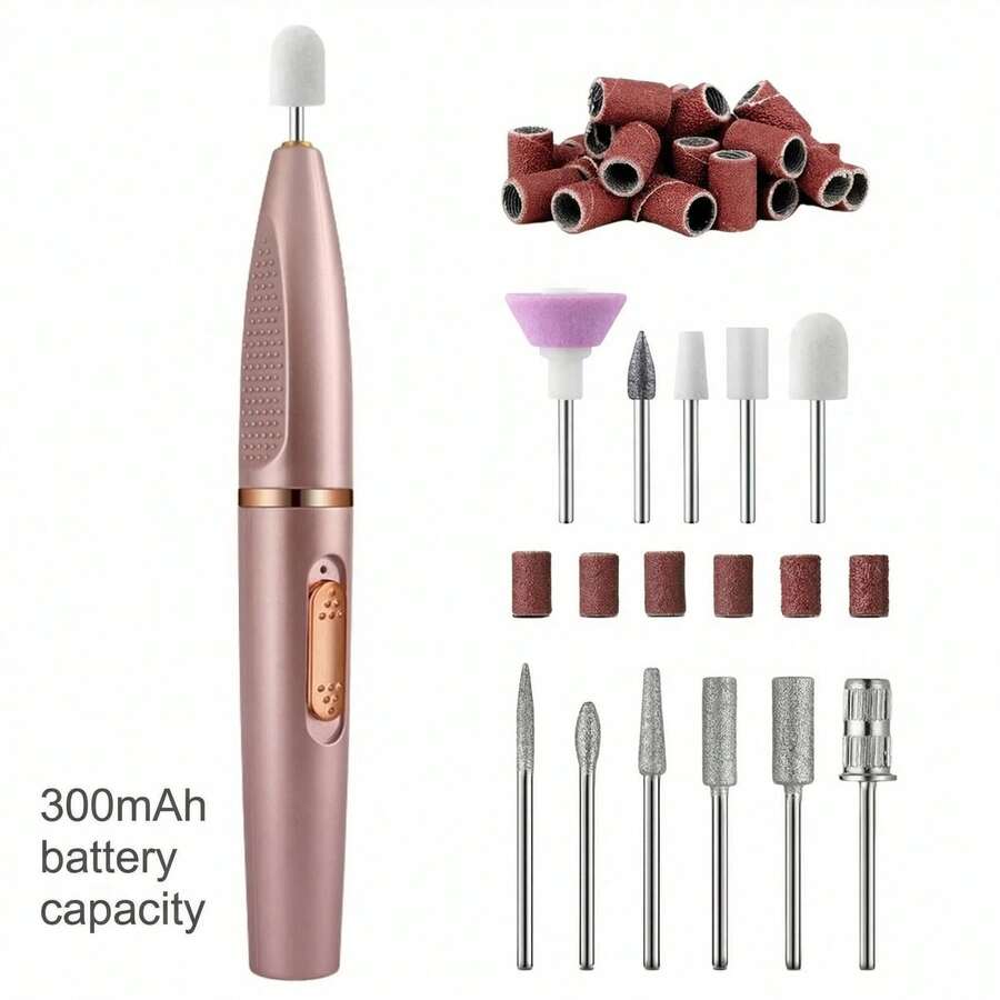 Bộ dụng cụ khoan móng điện chuyên nghiệp, máy đánh bóng móng USB kèm 11 mũi khoan thay thế và băng chà nhám, dùng để loại bỏ lớp biểu bì, đánh bóng, dụng cụ chăm sóc móng acrylic, quà tặng ngày lễ - Hồng - Xem 1