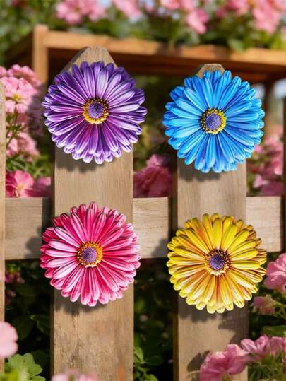 1pc/4pcs Vivid Iron Flower Wall Decor, Waterproof & UV-Resistant Outdoor Fence/Patio Hanging Ornament, Suitable For Garden, Balcony, Terrace Landscaping, Holiday Party Decoration, Mother's Day Gift