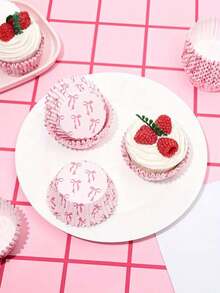 50/100 chiếc giấy lót bánh cupcake hình nơ màu hồng, cốc giấy nướng bánh cupcake, cốc giấy nướng bánh chủ đề màu hồng cho tiệc tùng, cốc giấy làm bánh mochi. - Xem 3