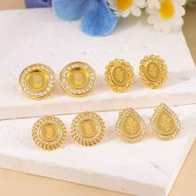 1 Set Classic Gold Color Coins Stud Earrings 21k Gold Plated Dubai Bridal Wedding Party Jewelry - Classic Earrings - View 13