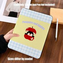 Book-Style Tablet Case With Pencil Holder Cute Plush Penguin & Apple Design, With Penguins In Apple Car & Shell. Yellow Polka Dot & Light Blue Plaid Background, Fresh And Healing. Book-Style Flip, Built-In Pencil Slot, Full Shockproof Edge.Compatible With IPad Mini 4/5/6, 9.7/10.2/10.5/10.9/11/12.9/13 Inch, Pro/Air 4/5/6/7, 10th/11th Gen, Galaxy Tab A7Lite/A8/A9/A9Plus/S6Lite/S7/S8/S9/S10/S11/FE/Plus Series. - Multicolor - View 3