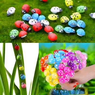 20件/套迷你彩色红色泡沫蘑菇瓢虫组合装饰，DIY人造植物配件，手工制作圣诞节、新年、情人节、万圣节微型花园礼物，彩色花园装饰模型，适用于微景观、盆栽植物、盆景工艺品