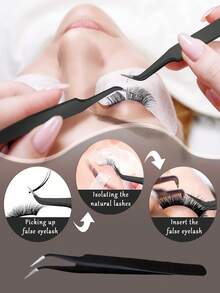12pcs Black False Eyelash Elbow Tweezers, Grafting Eyelash Curler, Multifunctional, Fine And Easy To Use, Thick Steel, High Hardness, Good Elasticity, Durable, Equipped With Protective Headgear To Avoid Hand Injuries, Comfortable To Use, Suitable For Home, Beauty Salon, Nail Salon Special Tweezers (12/6/1pc) - Multicolor - View 4