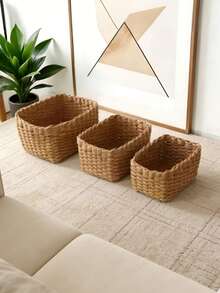 Bộ giỏ đựng đồ đan bằng dây giấy, đồ dùng sắp xếp đồ đạc - Màu Khaki - Xem 8