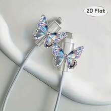 2 Pieces Of Iridescent Diamond Butterfly Pattern Protective Case, Anti-Damage, Providing Better Protection For The Data Cable (Non-Electrically Charged) Type-C Mobile Phone Data Cable Protector, Beautiful And Durable, Exquisite Life, 2D Plane - Multicolor - View 5