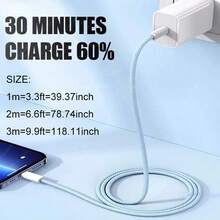 USB-C Fast Charging Cable Compatible With IPhone 17/16/15, USB-C To Type-C Charging & Data Cable (3.3/6.6/10ft Nylon Braided) For Indoor/Outdoor/Travel And Car Use, Fast Charging Compatible With Iphone 17/16/15/Pro/Pro Max, Android Phones - 淺藍色 - 查看 5