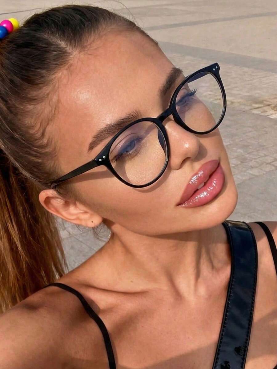 1/3pcs Women Black Plastic Classic Round Daily Casual, Commute Retro Minimalist Versatile Neutral Fashion Clear Lens Computer Glasses - Multicolor - View 1