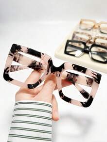 1 par de gafas decorativas con marco cuadrado de moda retro, gafas sin receta elegantes para tomar fotos, lindas y versátiles, conjunto de pareja a la moda - Luz simple - Ver 1