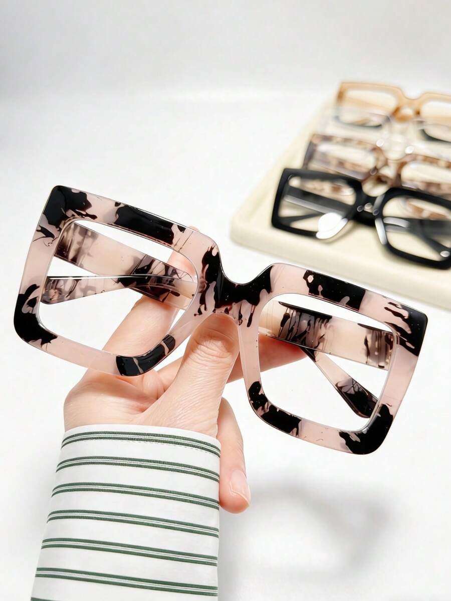 1 par de gafas decorativas con marco cuadrado de moda retro, gafas sin receta elegantes para tomar fotos, lindas y versátiles, conjunto de pareja a la moda - Luz simple - Ver 1