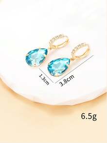 1 par de pendientes de mujer con gota de agua de cristal exagerada y minimalista con cristales de diamante - Colores combinados - Ver 6