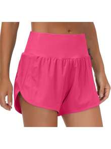 Womens High Waisted Running Shorts Quick Dry Athletic Workout Shorts With Mesh Liner Zipper Pockets - 亮粉紅色 - 查看 3