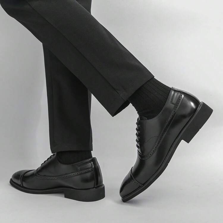 Zapatos Oxford cómodos para hombres, zapatos de negocios de estilo británico de tres ojales, zapatos formales de boda transpirables y antideslizantes, zapatos de cuero para ir al trabajo, zapatos de vestir con grabado de flores para hombres, zapatos de oficina para todas las estaciones - Negro - Añade 9