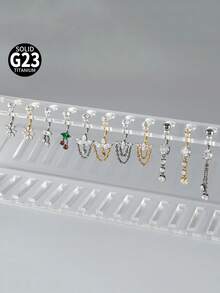 1 chiếc khuyên rốn bằng titan G23 đính đá CZ, kiểu dây chuyền, hình hoa cong, khuyên rốn đính đá CZ. - Như thể hiện trong hình ảnh - Xem 6