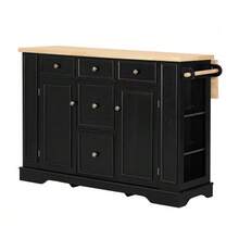 Extendable Dining Area Kitchen Island With Adjustable Shelves And Multifunctional Drawers, Freestanding Kitchen Island With Power Strips, Ideal For Kitchen And Dining Room (White) - Black - View 7