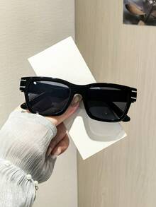1 pieza Gafas de moda cuadradas básicas para mujer, con marco de policarbonato negro clásico, casual y versátil, ligero, adecuado para el uso diario, con estuche - Multicolor - Ver 3
