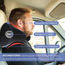 Almohada cervical para coche con relleno de espuma viscoelástica, correas ajustables y funda transpirable extraíble. Diseño ergonómico para un apoyo cómodo y ajustado. - Negro - Ver 2
