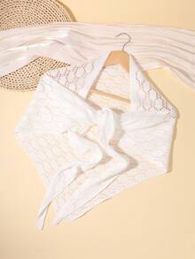 1pc Crochet Lace Shawl, Breathable White Knit Cover Up, Versatile Tie-Front Tassel Design, Suitable For Casual Travel, Bikini, Sundress, Beach Vacation, Sun Protection - Multicolor - View 9