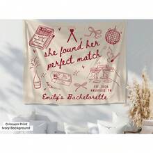 1pc Personalized She Found Her Perfect Match Bachelorette Party Banner Decor, Custom Match Made In Heaven Bridal Shower Sign Tapestry Bride Photo Backdrop - Màu1 - Xem 1