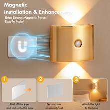 1/2/4 Pcs Dual-Head LED Motion Sensor Wall Light, Smart LED Night Light, Indoor Magnetic Motion Sensor Wall Lamp, Battery-Powered, Adjustable Color Temperature And Brightness, Suitable For Hallways, Bathrooms, Bedrooms, Home Decoration, - 方形多色 - 查看 3