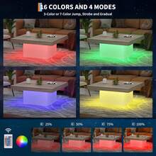 Mesa de café cuadrada de 35 pulgadas con luces led, Mesas de café modernas con luces led de 16 colores enchufables, Mesa de cóctel para oficina en el hogar, apartamento, sala de lectura, fácil montaje - Gris - Ver 5