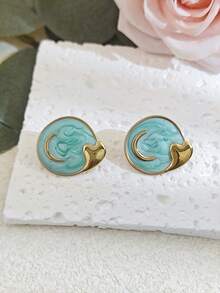 INS New Waterproof Stainless Steel Moon & Face Enamel Earrings, Fashion Multicolor Stainless Steel Jewelry Gold Earring Set, Enamel Earrings, Minimalist Round Earrings Suitable For Women, Black, Green, Red & White Earrings, Retro Summer Beach Bikini Accessories, Wedding Dress Accessories - Multifunctional Jewelry Suitable For Swimming, Bathing, Workout, Ideal For Valentine's Day, Birthday, Mother's Day, Holiday Surprise Gift - Gold - View 6