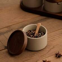 3pcs Set Retro Japanese Style Ceramic Seasoning Jars Condiment Containers - Ceramic Seasoning Jar With Lid & Spoon, Kitchen Salt & Sugar Storage Jar With Tray, Spice Jar - Multicolor - View 5