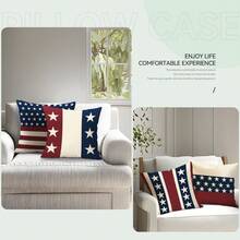 4pcs Independence Day Red & White Striped Star Pattern 4-Piece Set, Single-Sided Printed Throw Pillow Covers, Suitable For Living Room Sofa Bedroom, Pillow Inserts Not Included - Multicolor - View 7