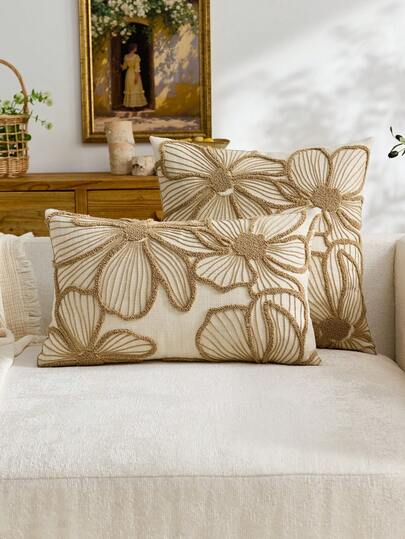 1 chiếc vỏ gối trang trí thêu hoa màu be tối giản hiện đại, thích hợp cho mùa xuân/hè, dùng trong nhà, sử dụng được cả bốn mùa, không bao gồm ruột gối.
