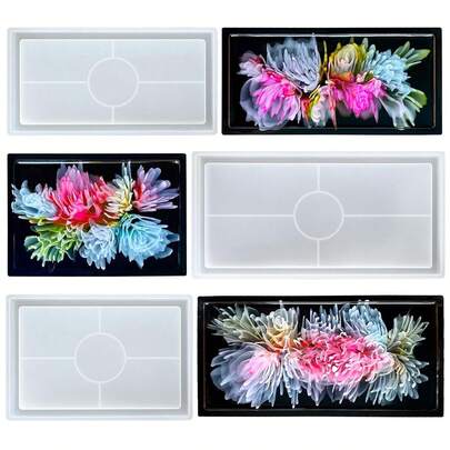 1 khuôn khay nhựa hình chữ nhật, 3 kích cỡ tùy chọn, khuôn đế lót ly silicon bền, chất liệu nhựa epoxy, thích hợp để tự làm khay đựng trang sức, khay cuốn thuốc lá, lý tưởng làm quà tặng ngày Valentine.