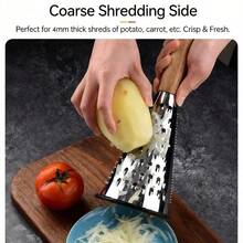Three-Sided Stainless Steel Grater For Vegetables And Cheese With A Wooden Handle, Versatile For Shredding Melons And Fruits - 1pc-silver - View 9