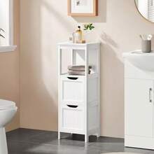 Bathroom Floor Cabinet Wooden Storage Cabinet with 2 Drawers Multifunctional Side Organizer Rack Stand Table White - Blanco - Ver 3