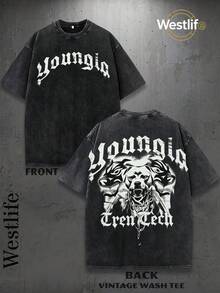 Men's Vintage GYM Graphic Tee | Summer Men's Street Style Retro Print T-Shirt | YLA Tren Tech Lion Head Design | Niche Fashion Men's Clothing Y2k Clothing | Unisex - 黑色 - 查看 1